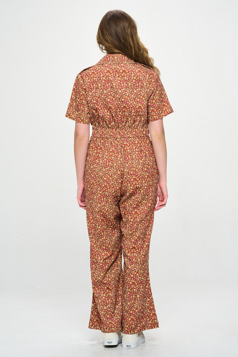 Fall Leaves Print Corduroy Jumpsuit