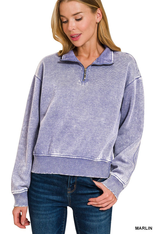 Acid Wash Fleece Half Zip Pullover