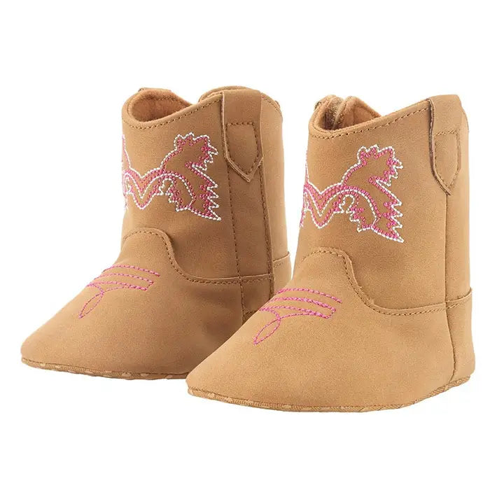 Stephan Baby Cowboy Boots - Tan + Pink Stitching