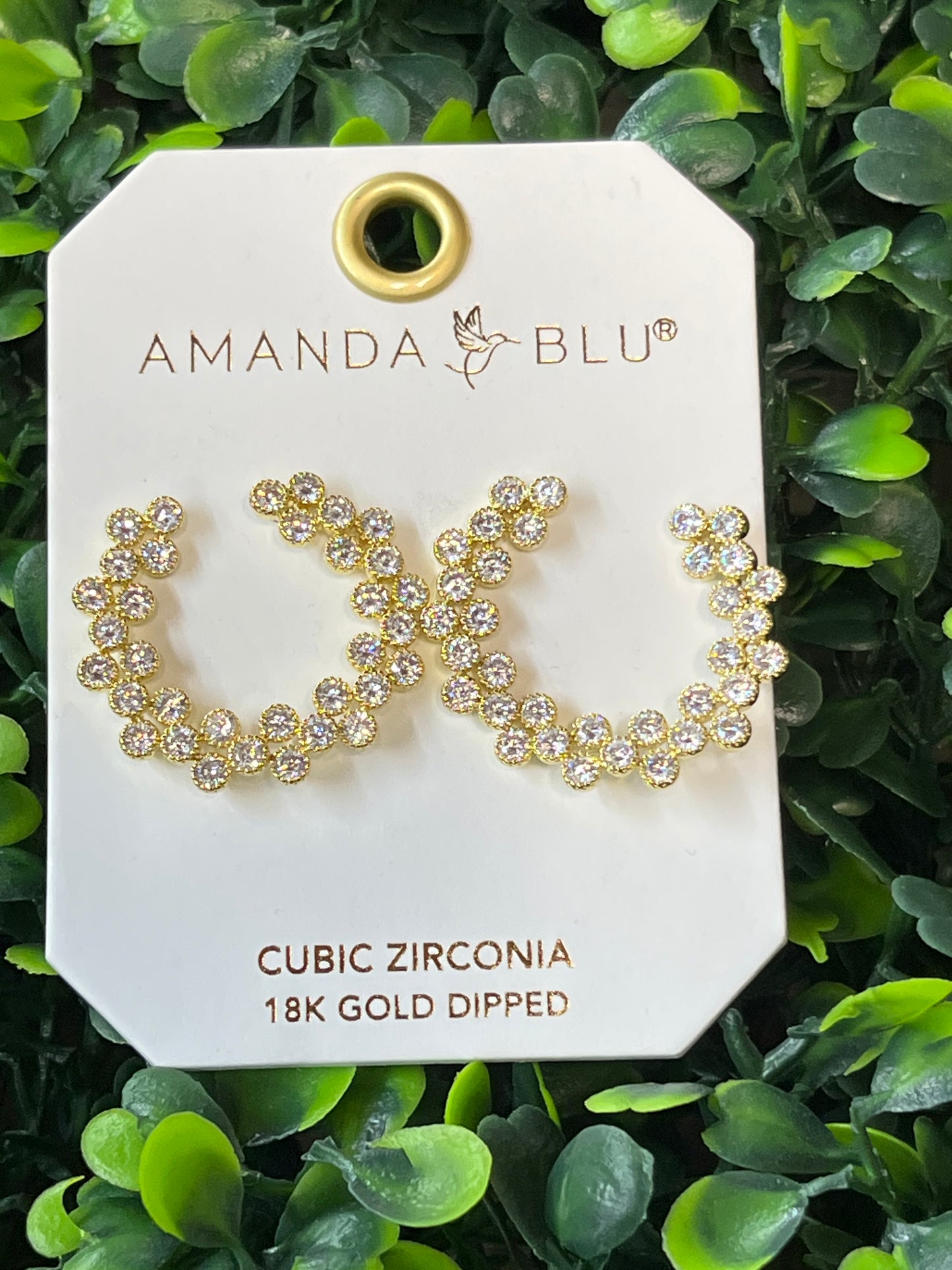 Gold Cubic Zirconia Double Row Open Circle Earrings