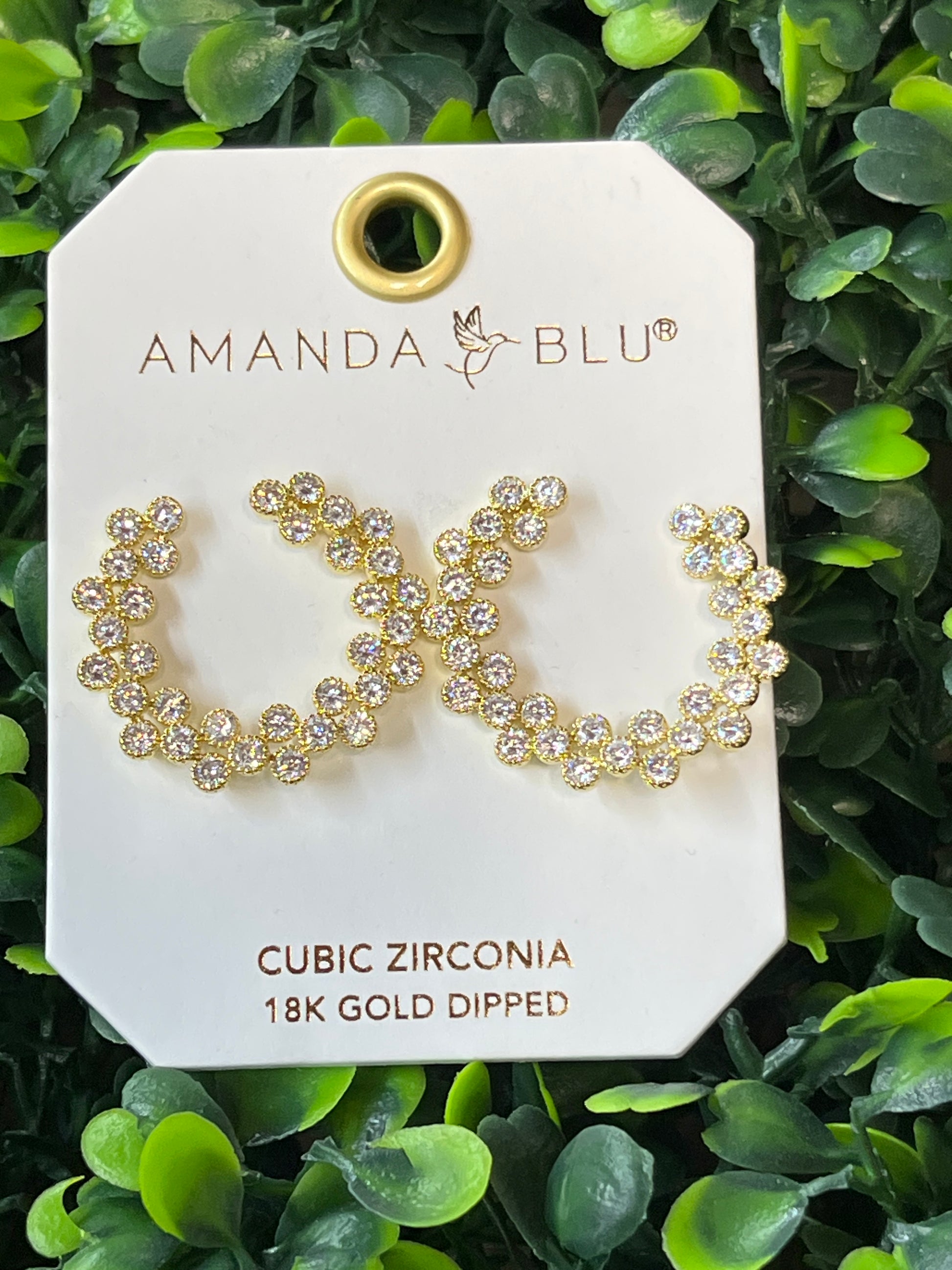 Gold Cubic Zirconia Double Row Open Circle Earrings