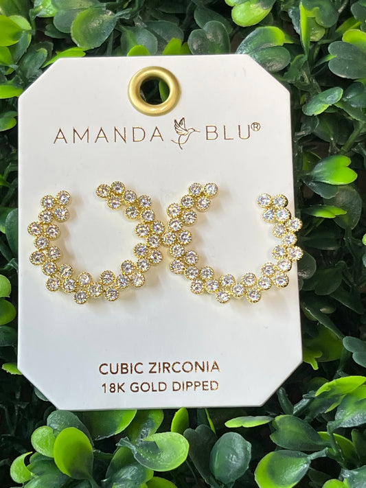 Gold Cubic Zirconia Double Row Open Circle Earrings