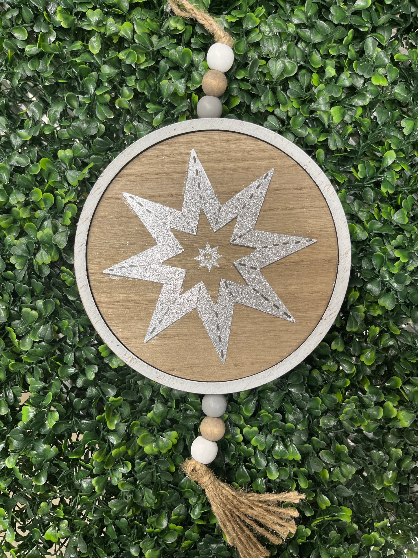 Large Round Wooden Disc Ornament W/Beads