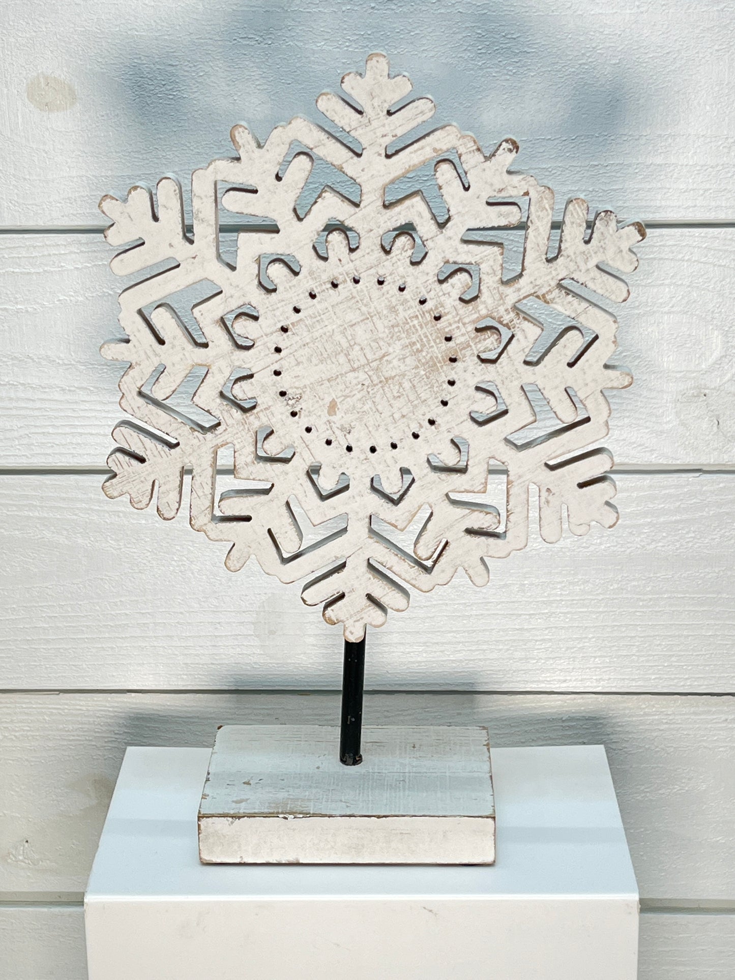 Medium Wooden Snowflake On Stand
