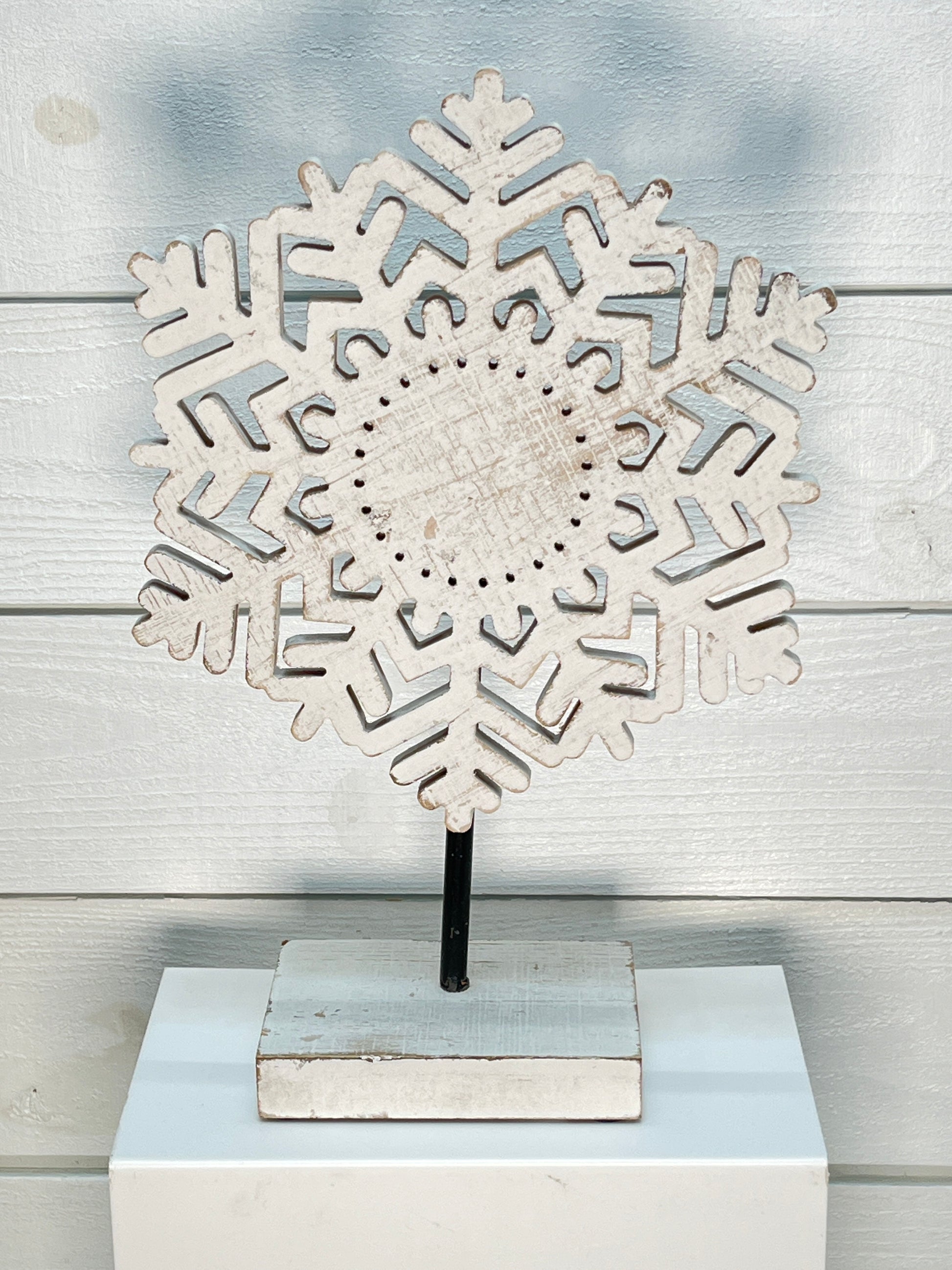 Medium Wooden Snowflake On Stand