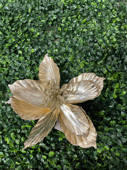 Gold Glitter Magnolia Clip On Floral