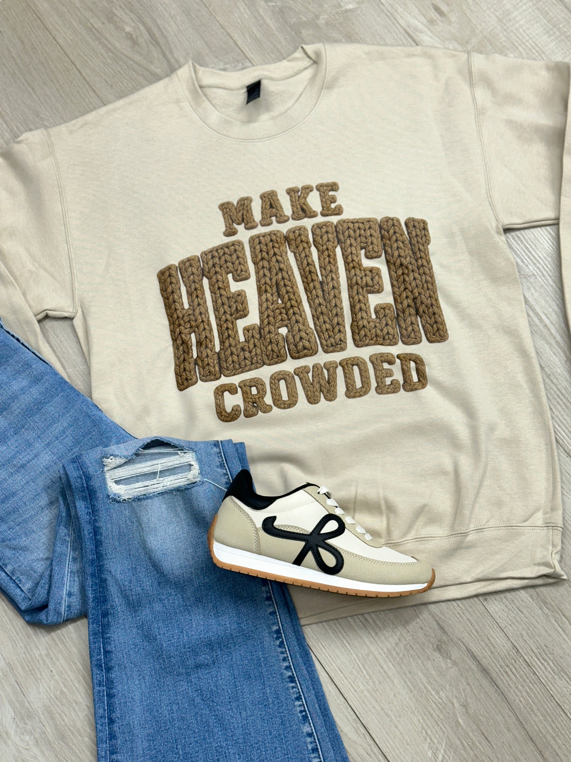 Make Heaven Crowded Faux Knit Crewneck