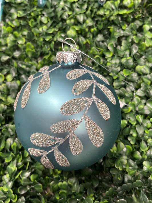 Blue W/ Sparkle Leafs Ornaments