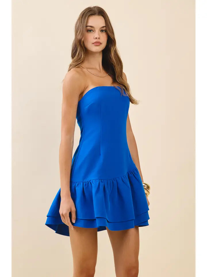 Strapless Ruffle Tiered Flattering Fit Mini Dress