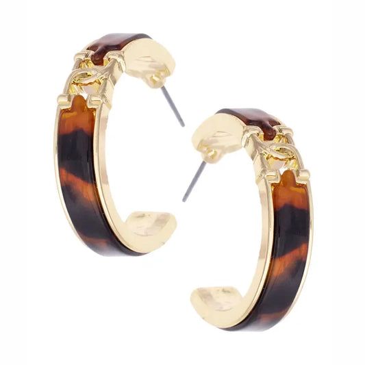 Canvas Phillipe Equestrian Hoop Earrings- Tortoise