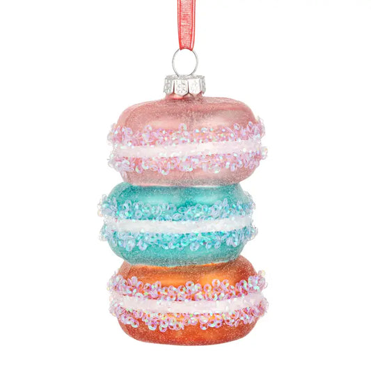 Pink Blue and Orange Sparkly Macaron Ornament