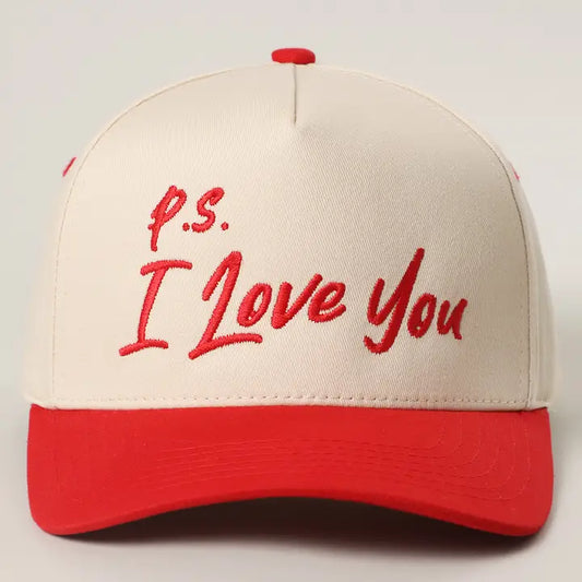 P.S. I Love You Valentine Embroidery Red/Cream Trucker Hat