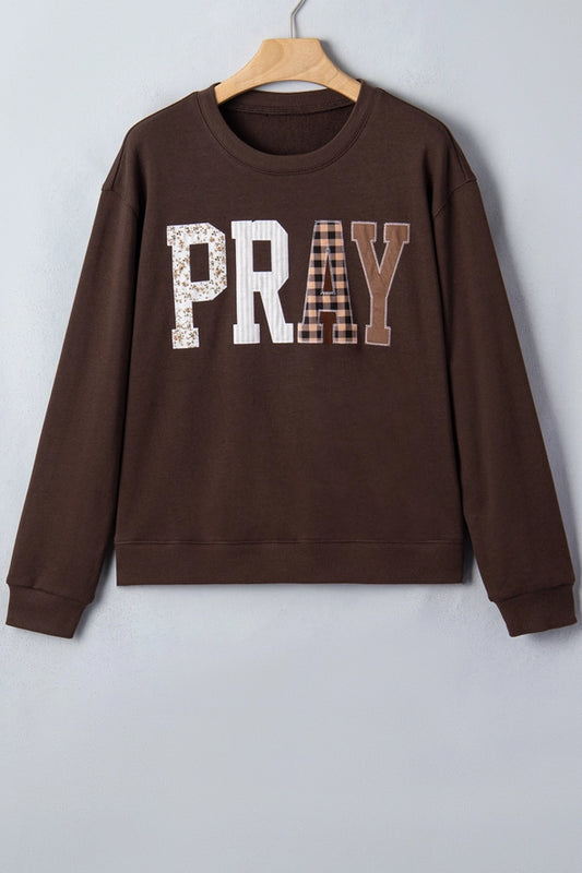 Juniper Blvd Embroidered Pray Plaid Letter Patchwork Sweatshirt