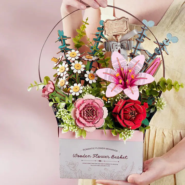 DIY 3D Wooden Flower Puzzle Basket