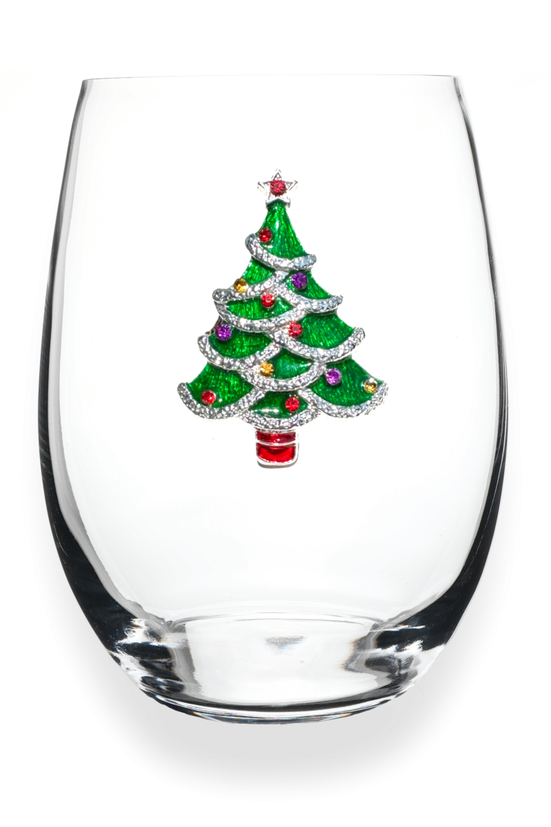 Jeweled Christmas Stemless Wine Glass Drinkware