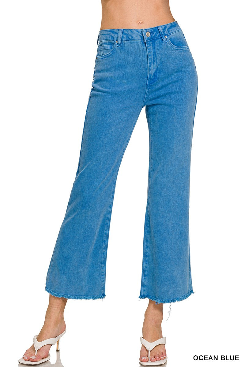 Acid Washed High Waist Frayed Hem Bootcut Pants