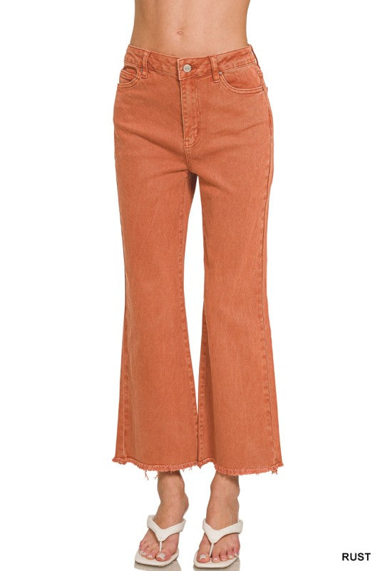 Zenana Acid Washed High Waist Cropped Straight Pants