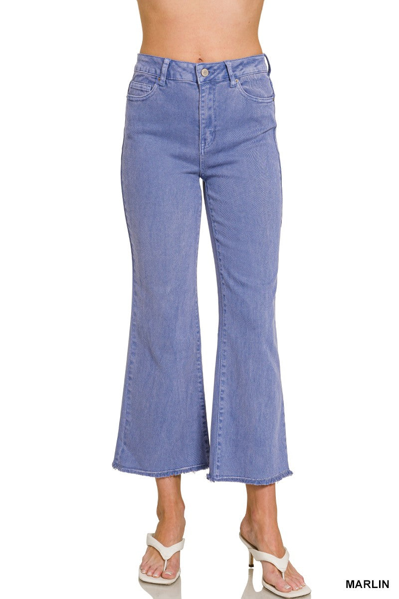 Acid Washed High Waist Frayed Hem Bootcut Pants