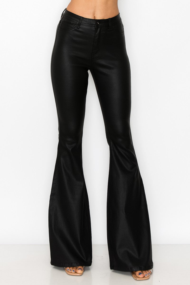 Black Super Flare Pleather Pants