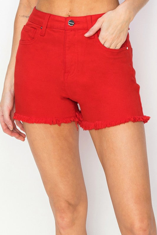Risen High Rise Fray Hem Shorts