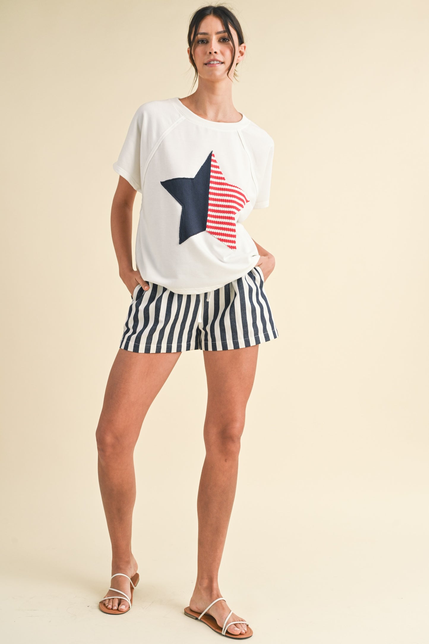 Anniewear 4th Of July Striped Cotton Twill Mini Shorts