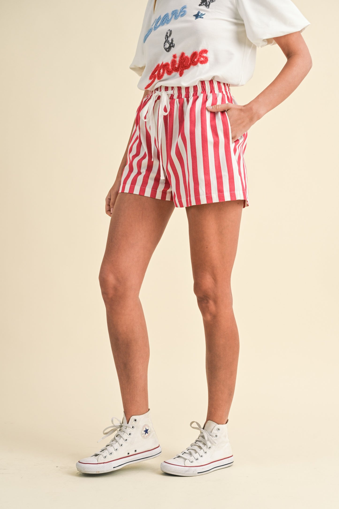 Anniewear 4th Of July Striped Cotton Twill Mini Shorts
