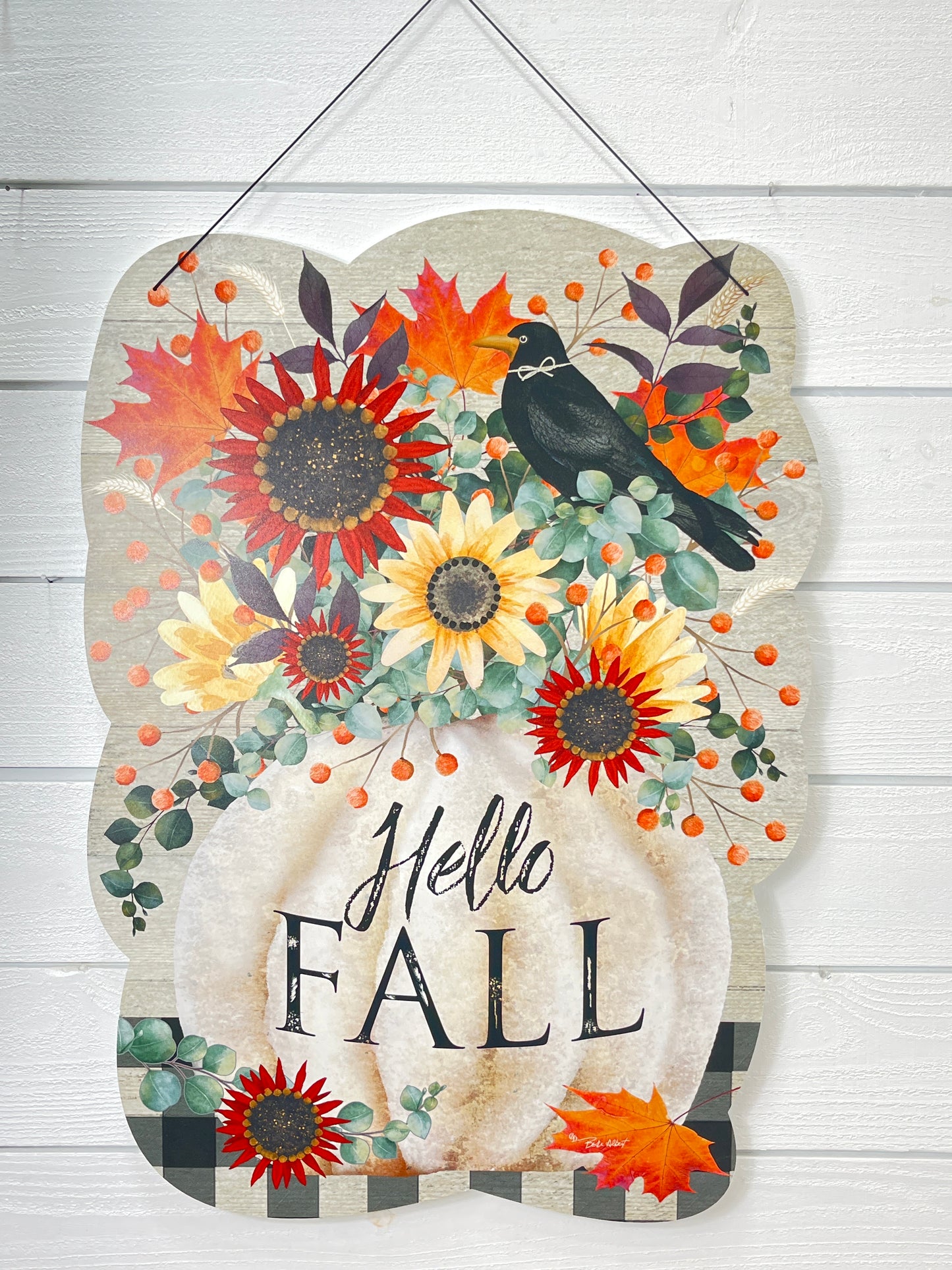 Pumpkin & Crow Hello Fall Hanging Sign