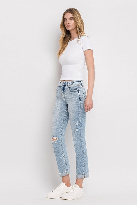 Lovervet By Vervet Tummy Control High Rise Cuff Slim Straight Jeans