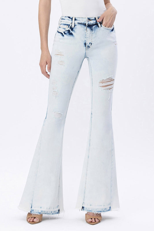 High Rise Acid Wash Super Flare Jeans