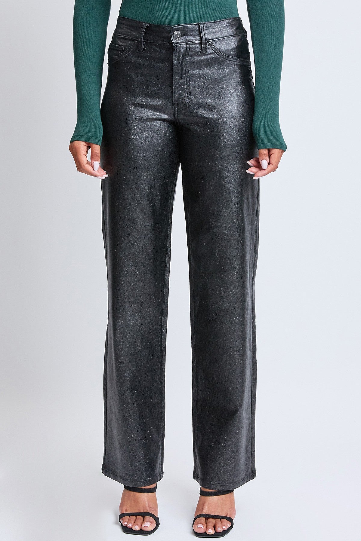 Junior High-Rise Straight Leg Metallic Pants