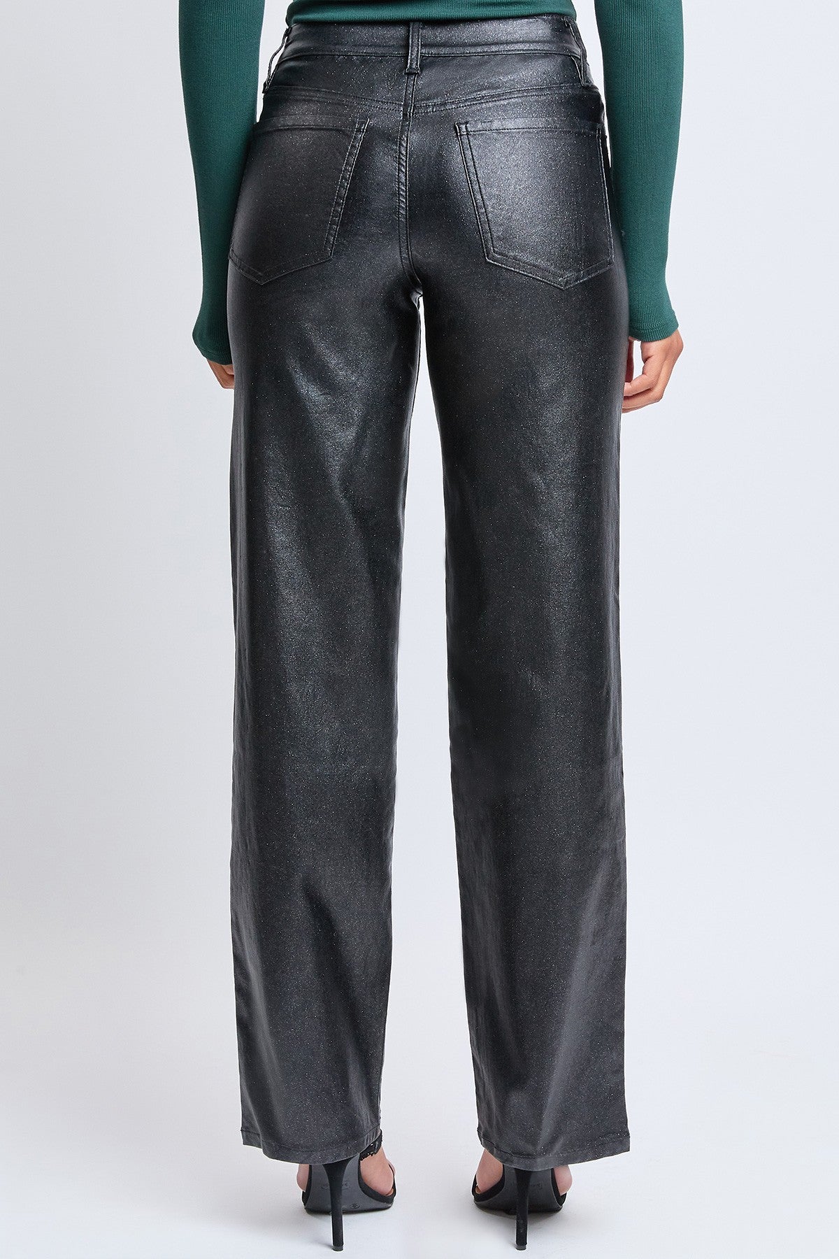 Junior High-Rise Straight Leg Metallic Pants