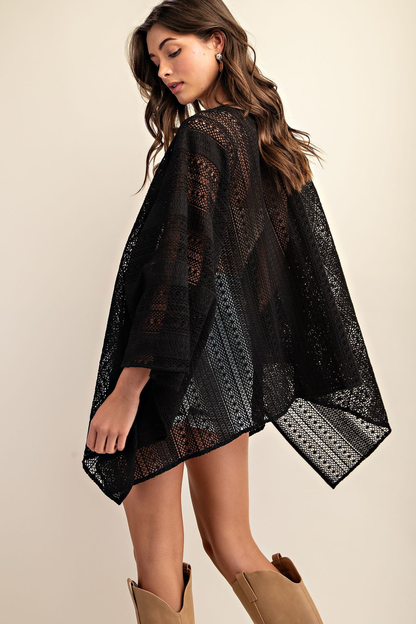 Black Embroidered Open Front Summer Cardigan