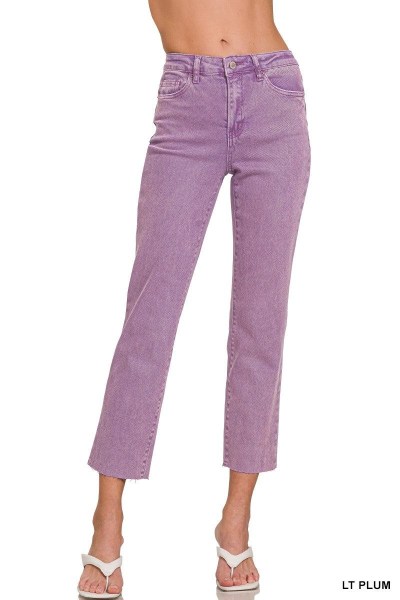 Zenana Acid Washed High Waist Cropped Straight Pants