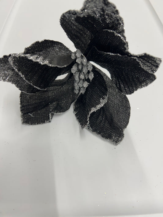Black Glittered Poinsettia Pick