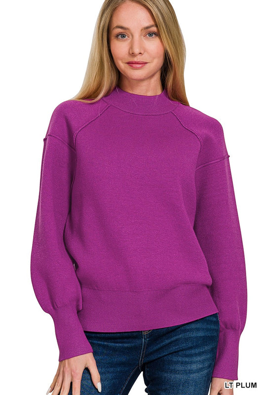 Viscose Mock Neck Exposed Seam Sweater