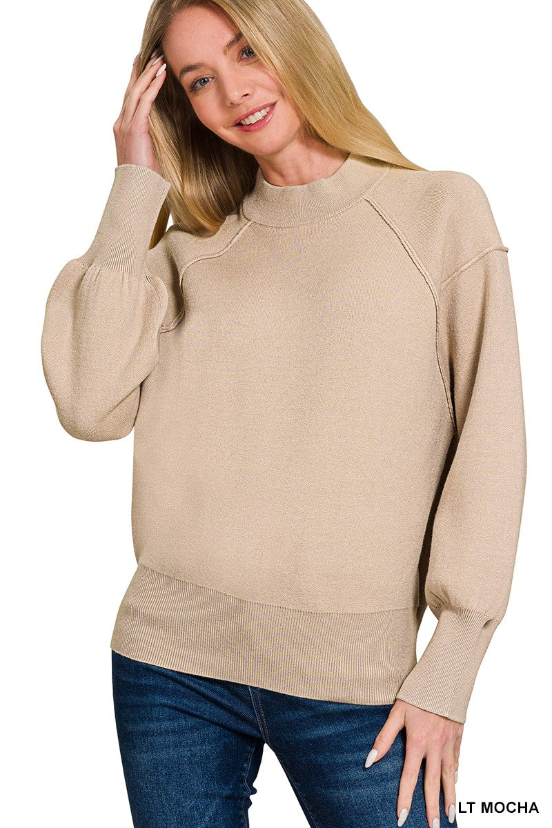 Viscose Mock Neck Exposed Seam Sweater
