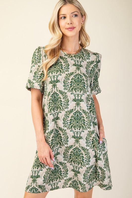 Demask Printed Short Sleeve Dress