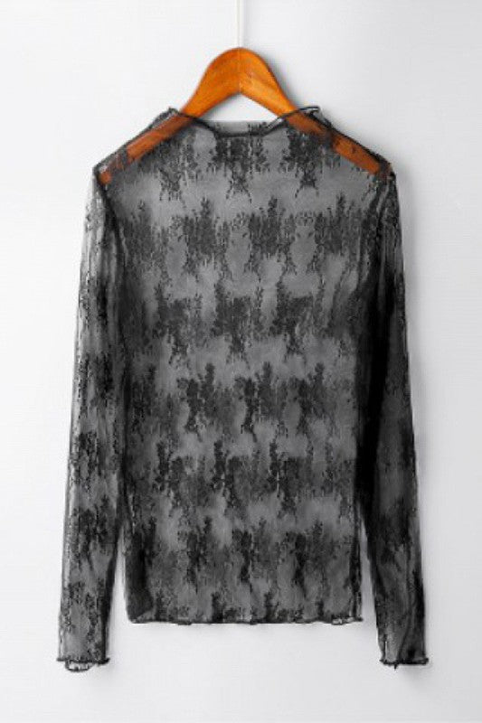 Round Neck Sheer Lace Mesh Top