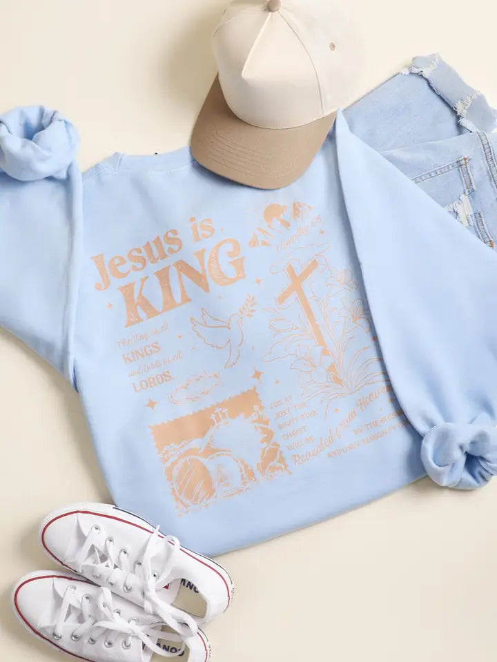 Blue Jesus Is King Distressed Sweatshirt