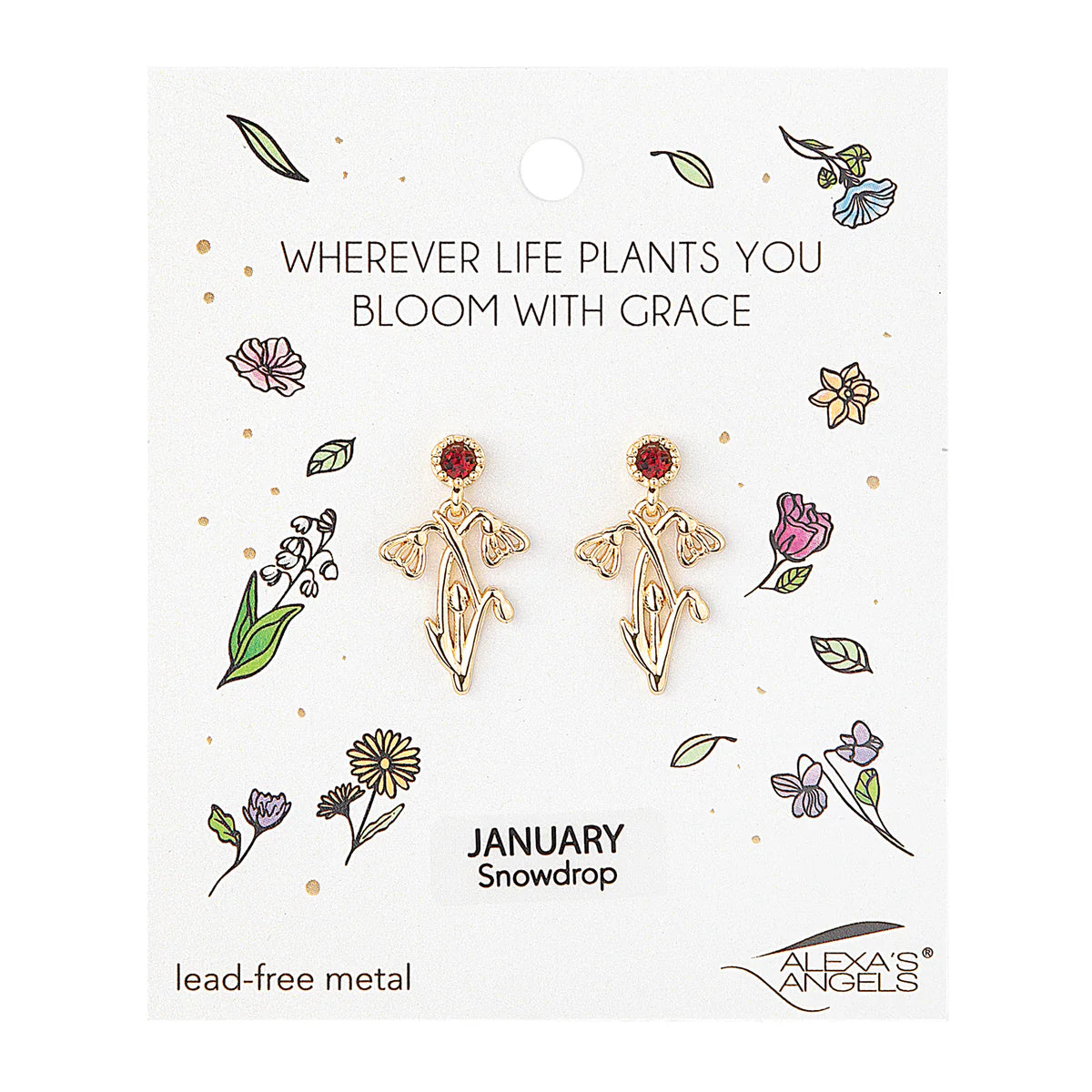 Gold Tone Birth Month Flower Earrings