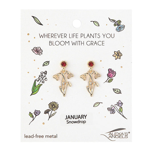 Gold Tone Birth Month Flower Earrings