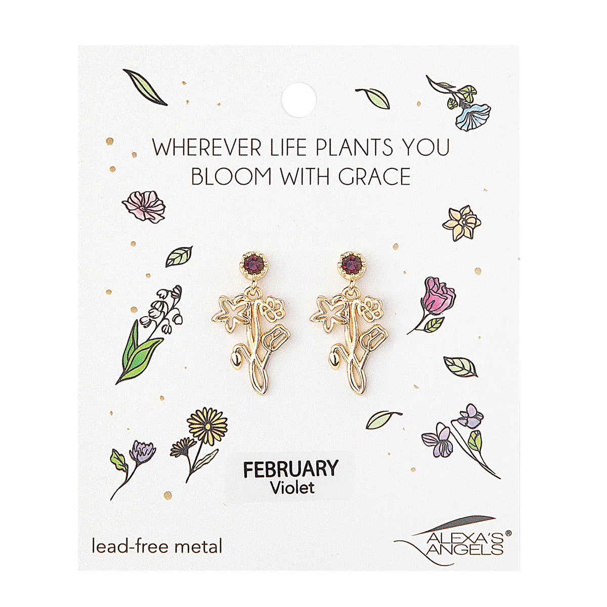 Gold Tone Birth Month Flower Earrings