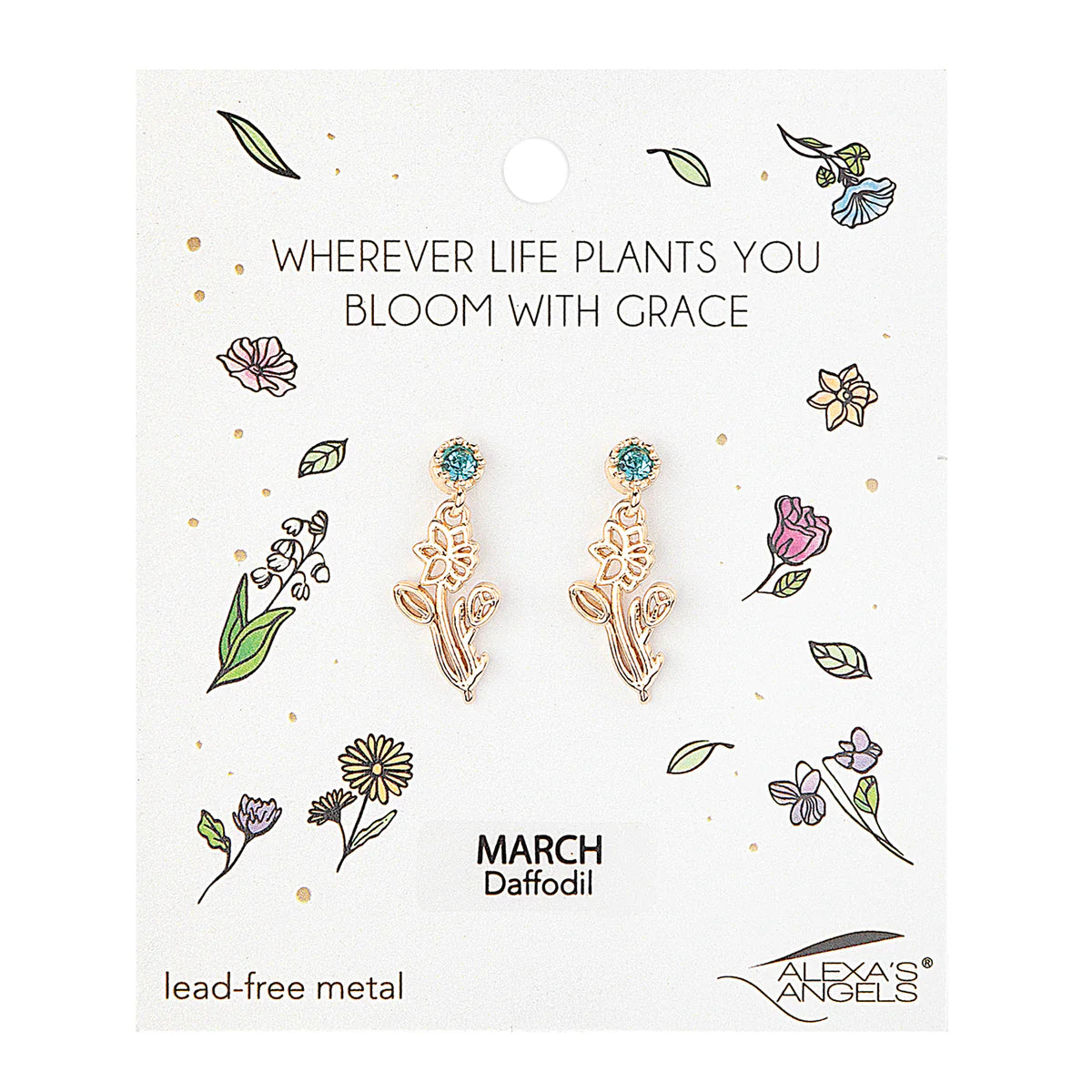 Gold Tone Birth Month Flower Earrings