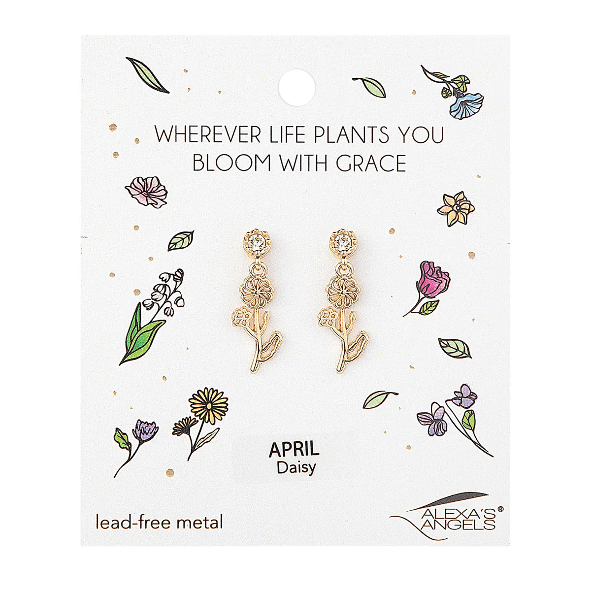 Gold Tone Birth Month Flower Earrings