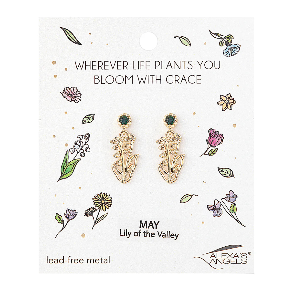 Gold Tone Birth Month Flower Earrings