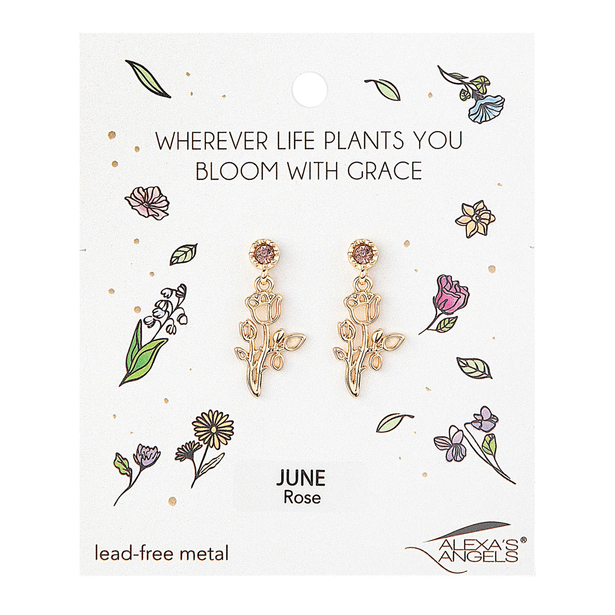 Gold Tone Birth Month Flower Earrings