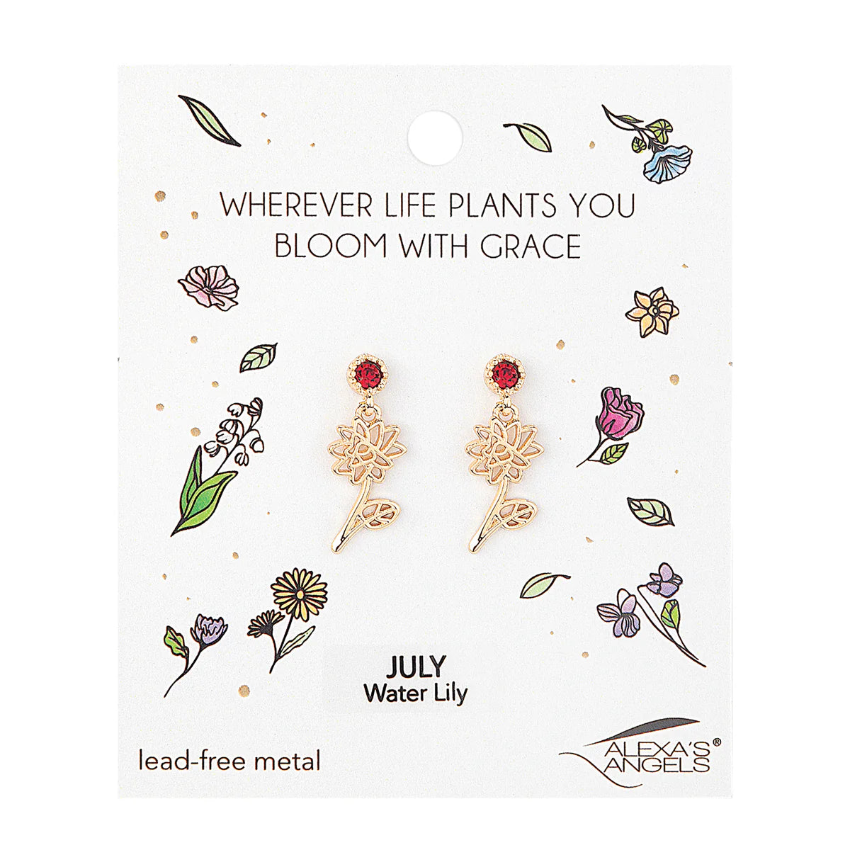 Gold Tone Birth Month Flower Earrings