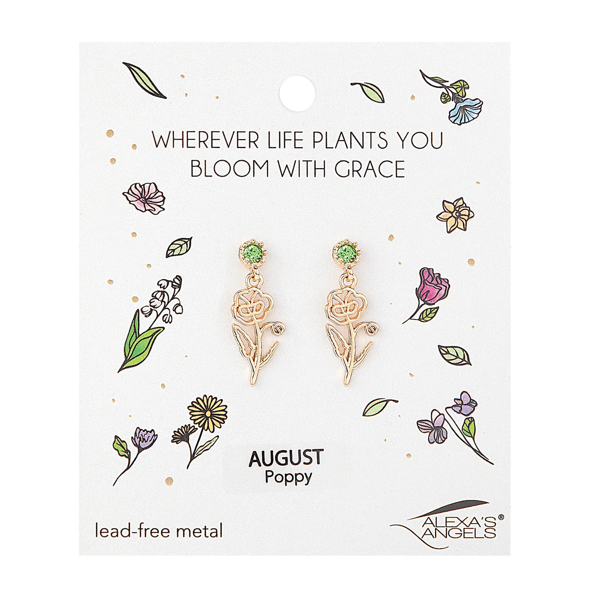 Gold Tone Birth Month Flower Earrings