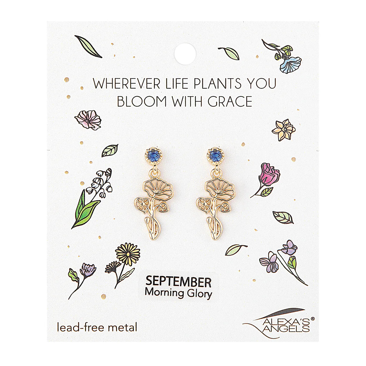 Gold Tone Birth Month Flower Earrings