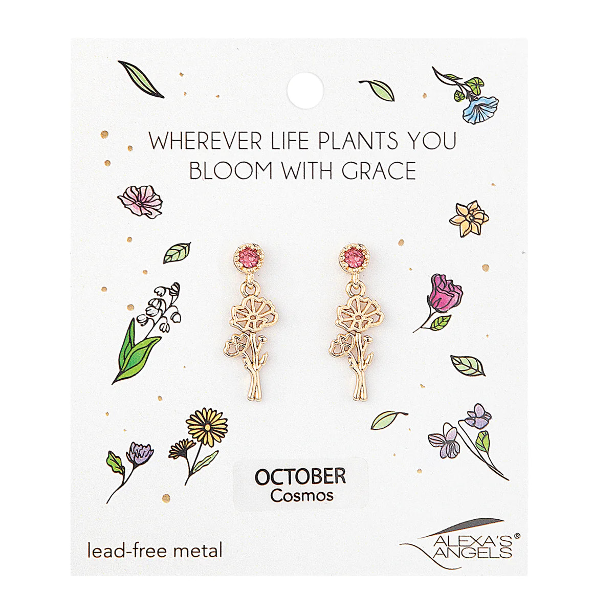 Gold Tone Birth Month Flower Earrings